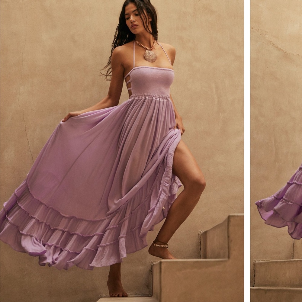 FREE PEOPLE Extratropical Smocked Halter Cutouts Back Maxi Dress